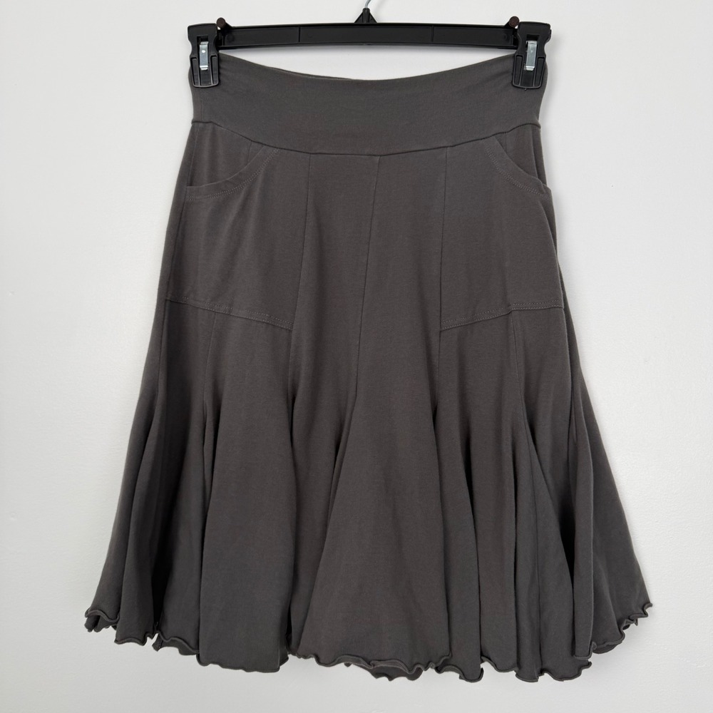 Effie's Heart Charcoal Gray Pima Cotton Flared Skirt Hem Pockets Knee Length S